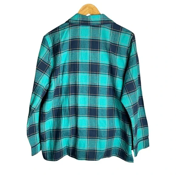 Lands End Womens Teal Navy Blue Plaid Flannel Pajama Set Cotton Size L - Picture 6 of 8